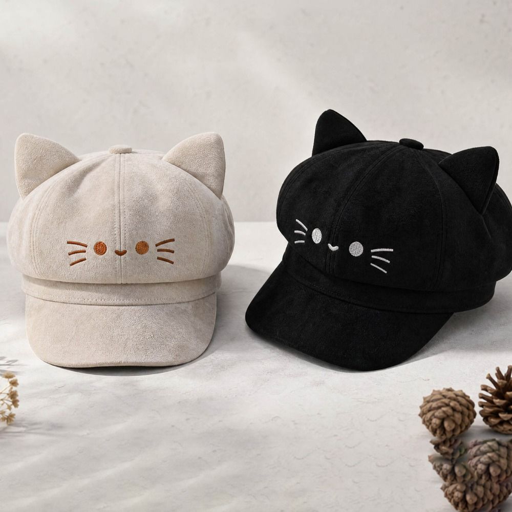 Embroidery Artist - Niedliche bestickte Katzenohren-Baskenmütze Y2K Lollita Maler-Künstlermütze
