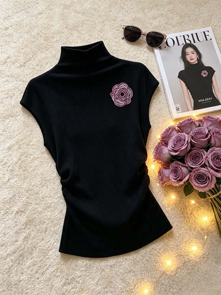 Embroidery Tshirt - Elegantes Schwarzes Ärmelloses T-Shirt mit Hohem