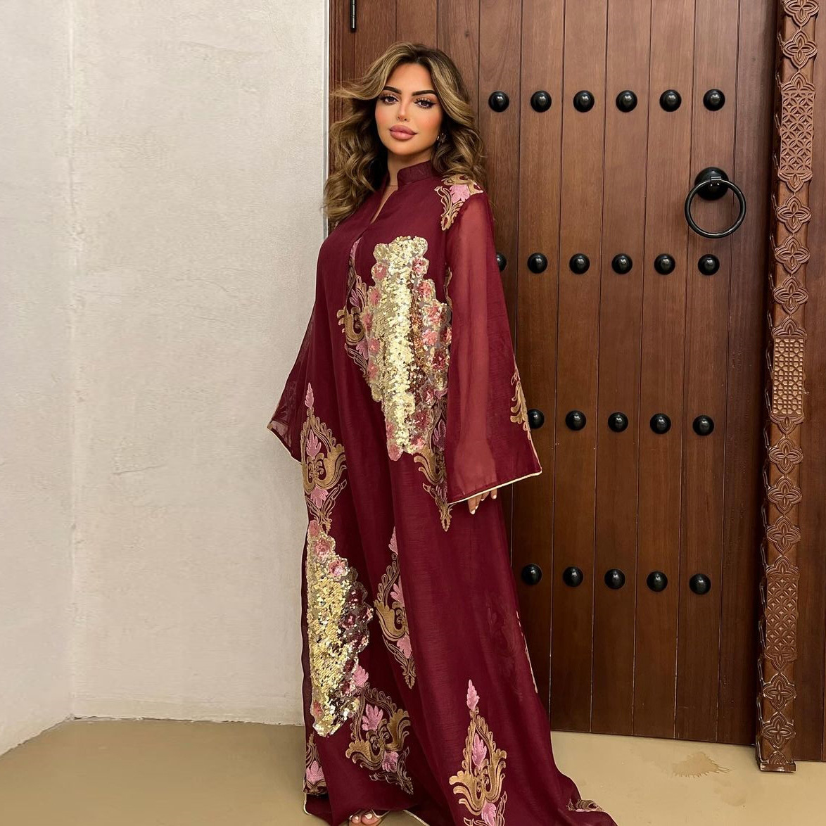 Embroidery Arabic - Muslimische Frauen Hochzeit Pailletten Maxi Kleid