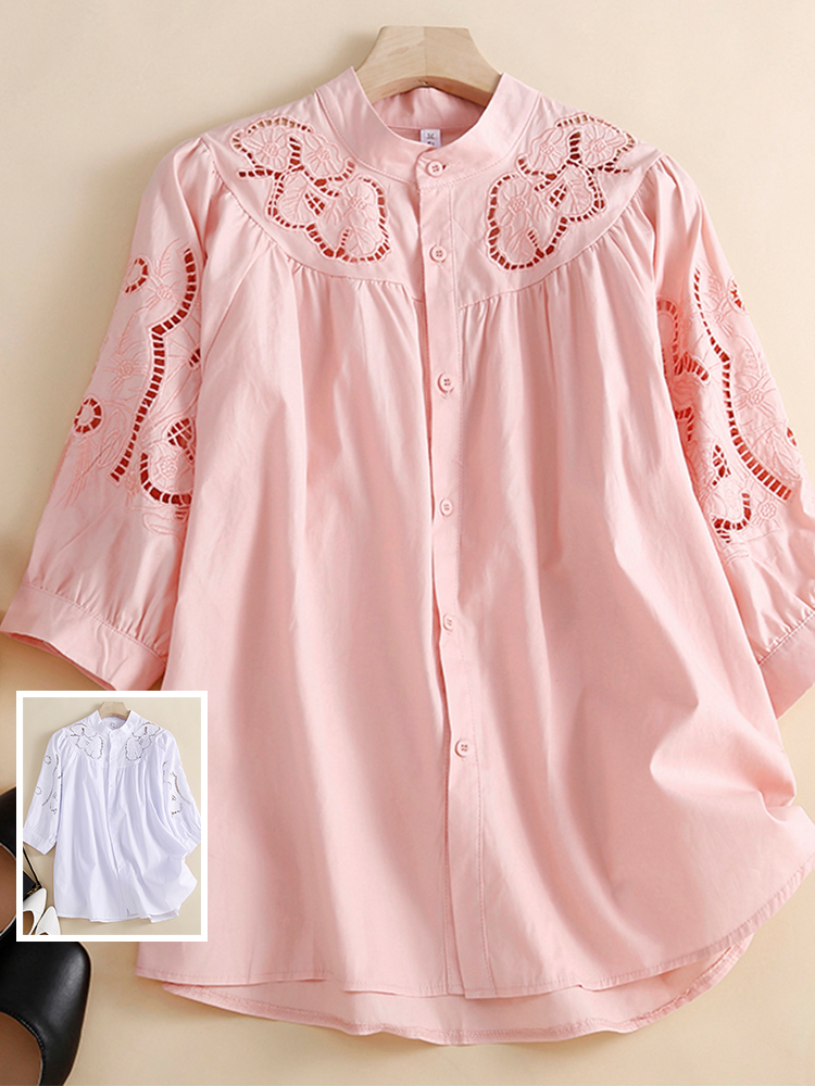 Embroidery Artist - Retro Künstlerisches Hohlstickerei-Oberteil Lässiger Schnitt Damen-Mode