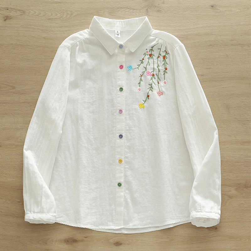 Embroidery Artist - Herbst Doppelschicht Baumwolle Langarm Blusa Frauen