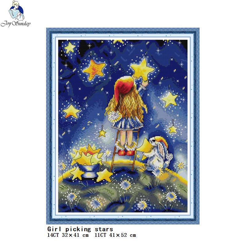Embroidery Vs Cross Stitch - Mädchen Pflückt Sterne DIY Handzähler-Kreuzstich-Set DMC