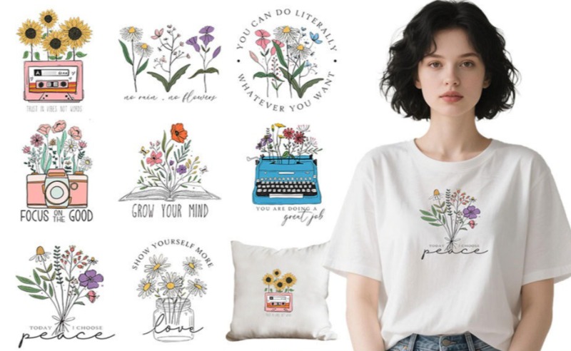 Embroidery Tshirt - Cartoon-Blumenmotive zum Aufbügeln, Wärmeübertragungsaufkleber, T-Shirt-DIY, handgemachte