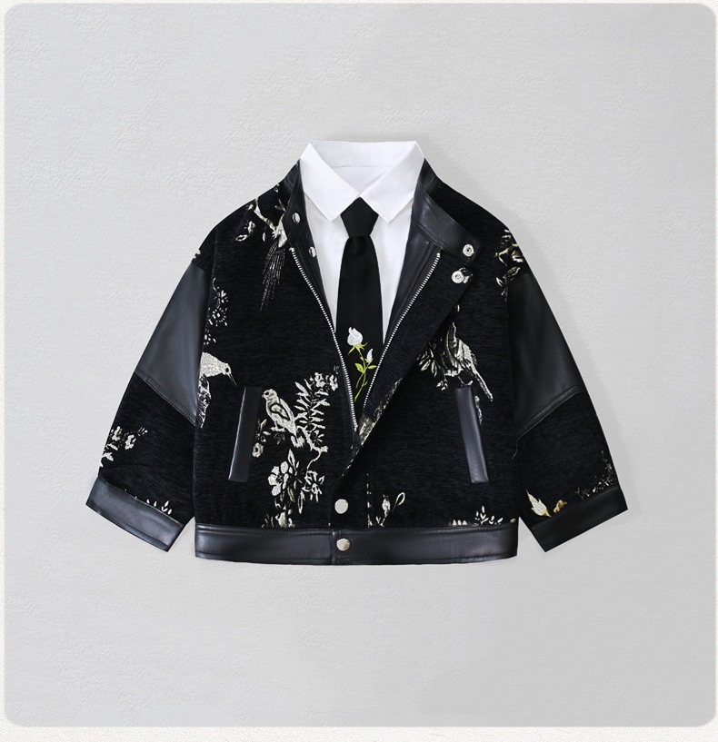Embroidery Uniforms - Gentleman Kinder Stickerei Motorrad Pu Lederjacke