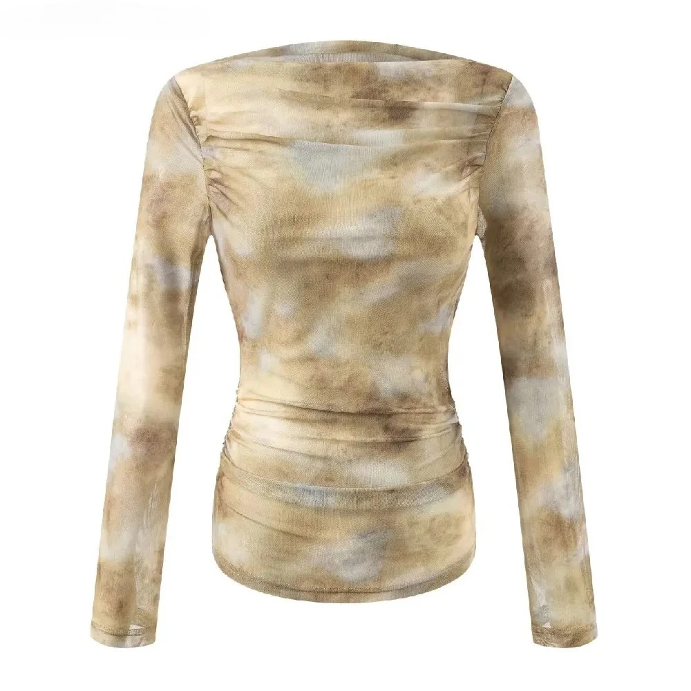 Embroidery Tshirt - 2025 Sexy Tie-Dye-Print T-Shirt mit gerafften