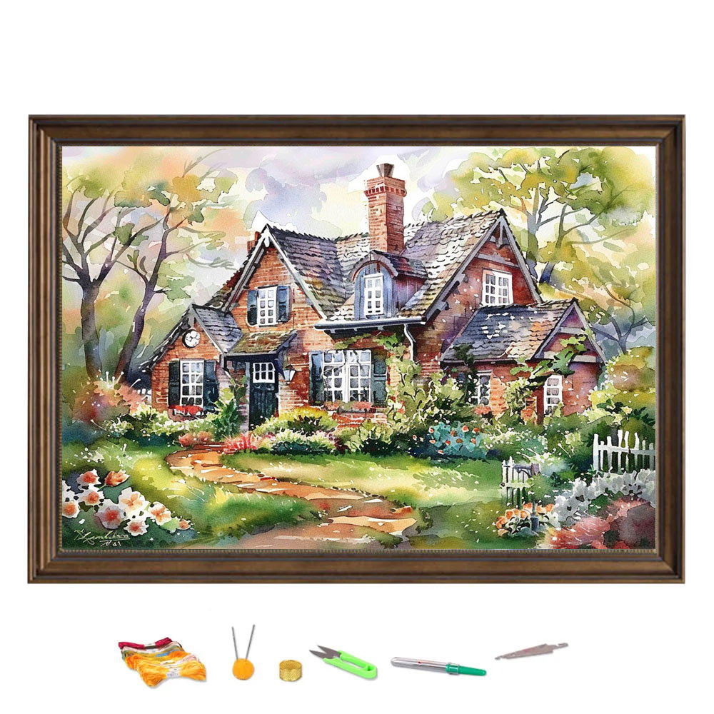 Embroidery Vs Cross Stitch - Kreuz stich Stickerei Waldhaus mit Kamin