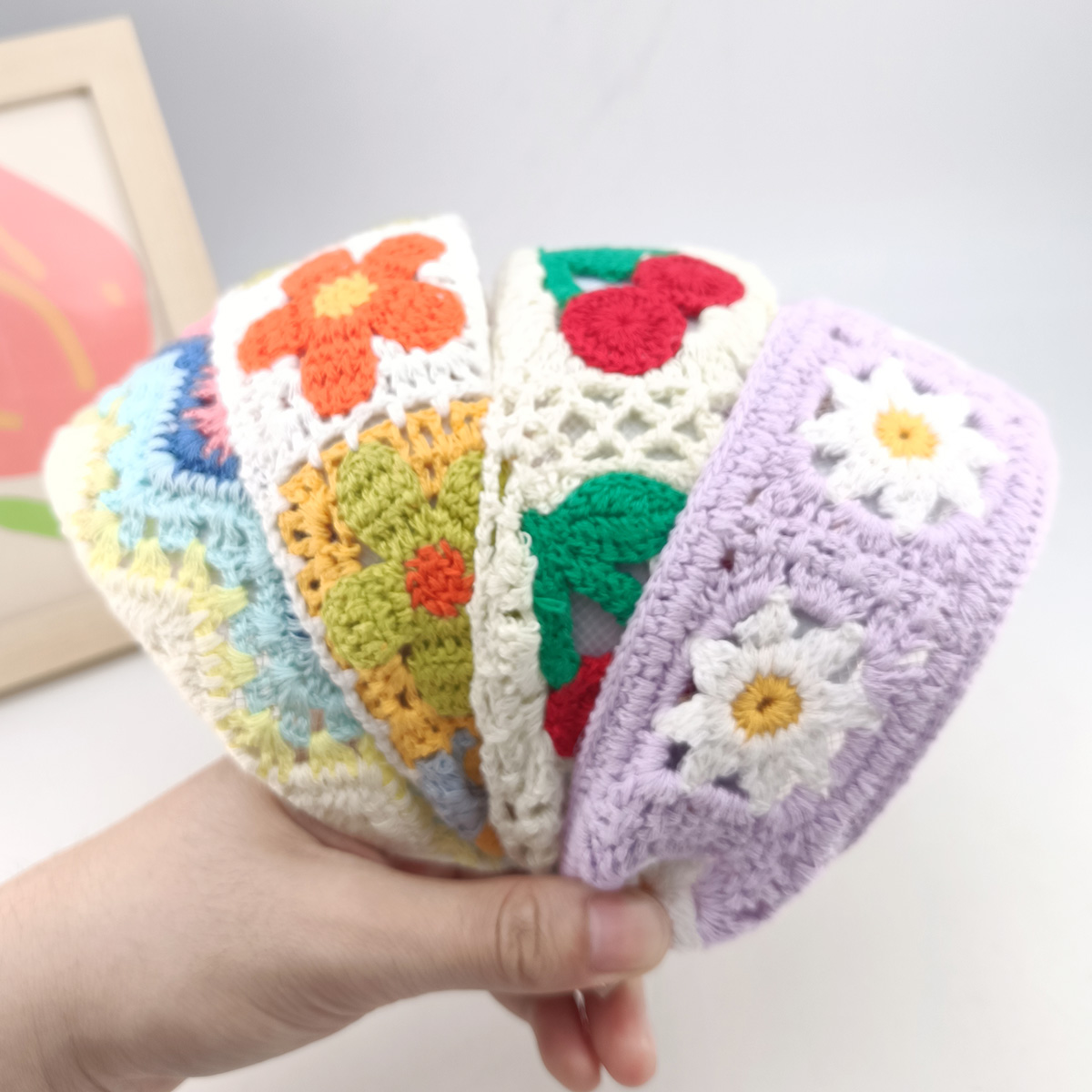 Embroidery Hoop Plastic - Süße Blumenstickerei Mädchen Haarreifen Bunte gestrickte