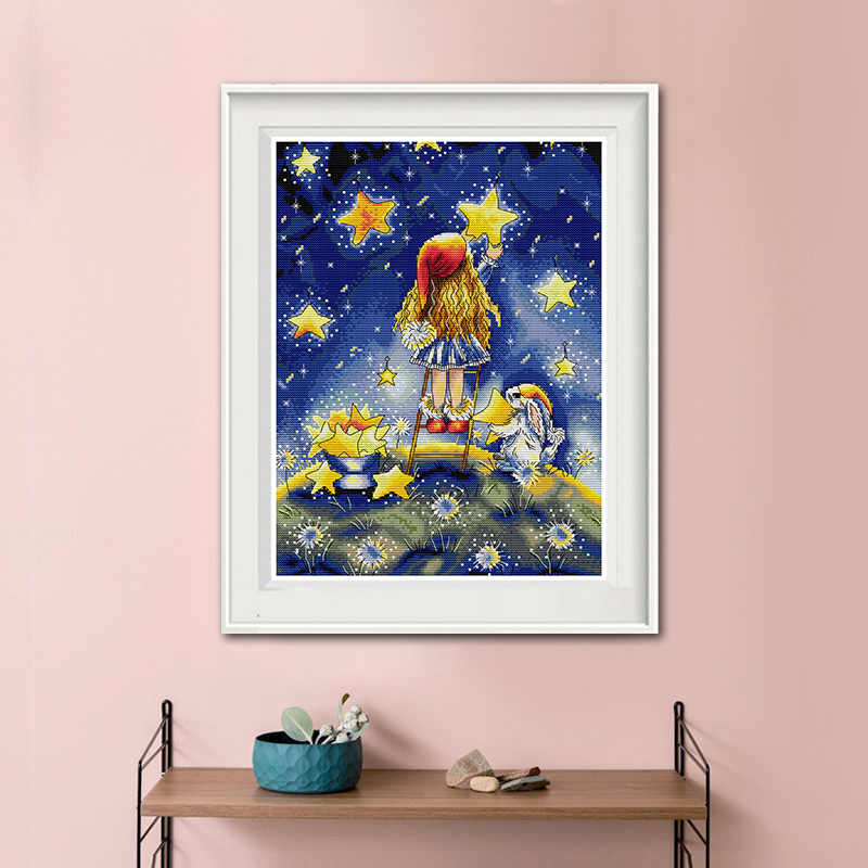 Mädchen Pflückt Sterne DIY Han – Embroidery Vs Cross Stitch Bewertung und Preis