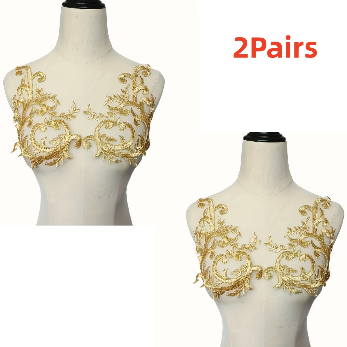 2 Paar goldene Spitzenstoff-Bl – Embroidery Web Bewertung und Preis