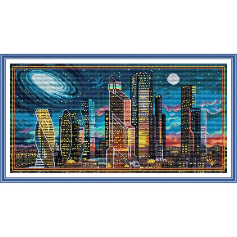 Stadt Nacht Szene Künstlerisch – Embroidery Artist Bewertung und Preis